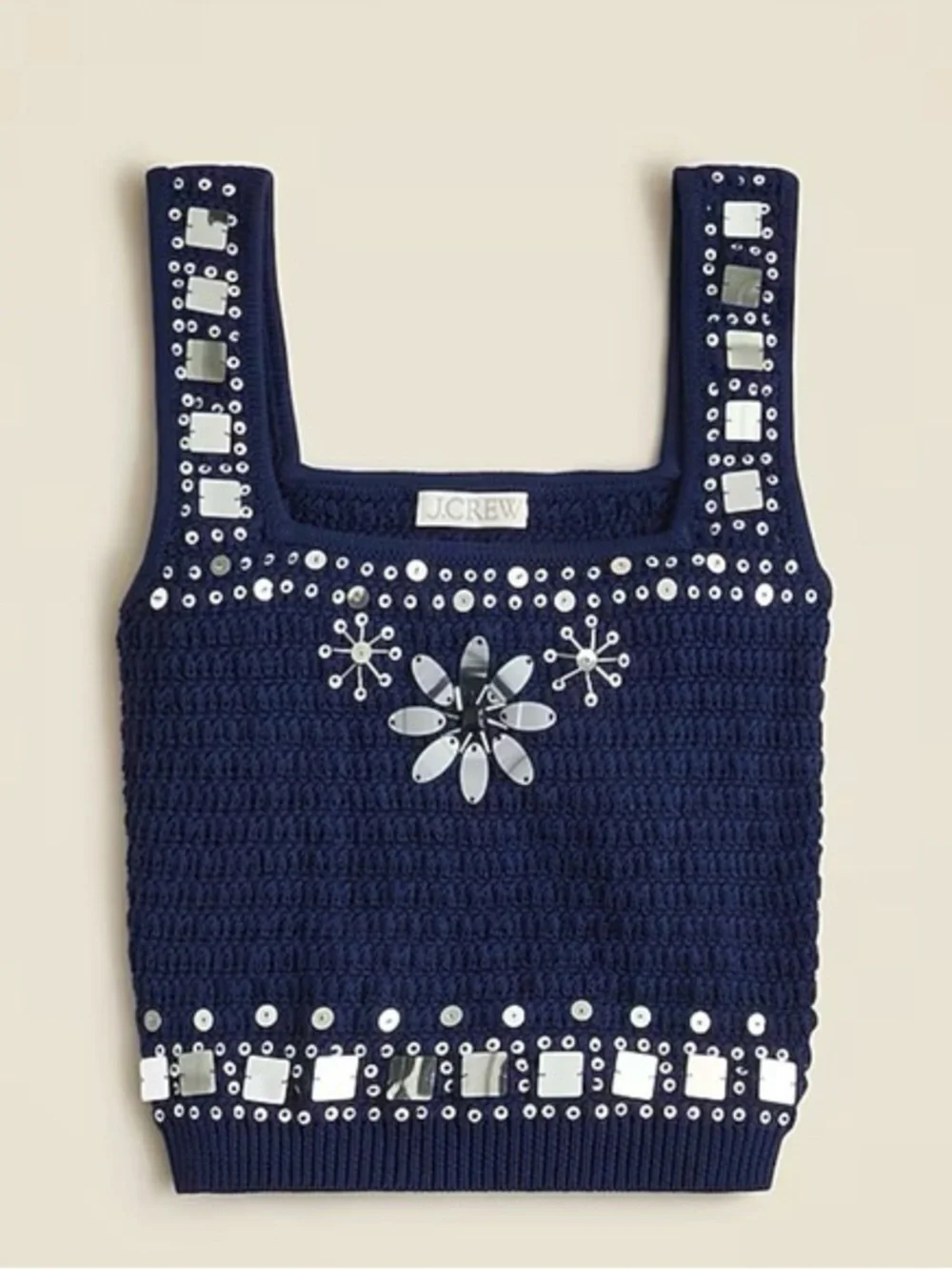 J. Crew Navy sweater tank with hand Embellishe- mirrored
